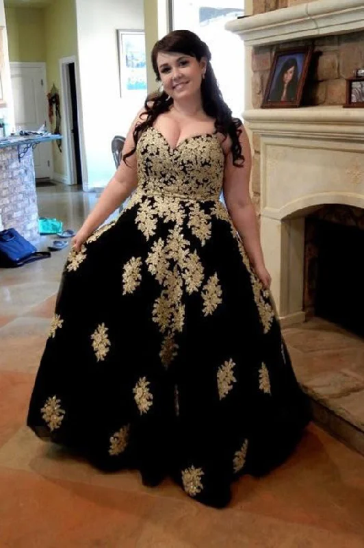 women's beach dressesBlack Spaghetti Straps Applique Tulle Plus Size Prom Dresses N775
