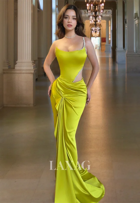 Backless DressScoop-Neck One Spaghetti Strap Sleeveless Formal Gowns Off-Shoulder Pleated Beaded Mermaid Prom Dress Backless DressScoop-Neck One Spaghetti Strap Sleeveless Formal Gowns Off-Shoulder Pleated Beaded Mermaid Prom Dress