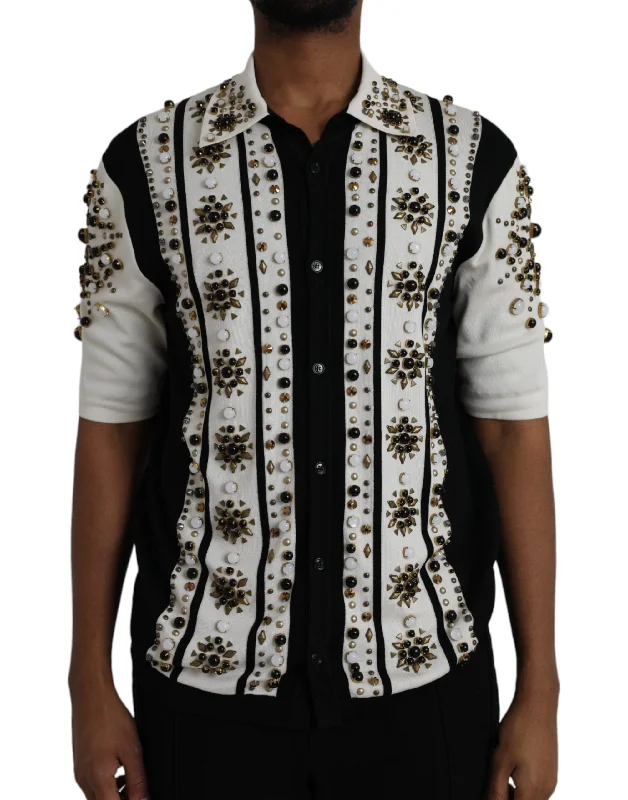 Men's Tailored Shirts for a Sharp AppearanceDolce & Gabbana Silk Studded Stone Crystal Men's Shirt Men's Tailored Shirts for a Sharp AppearanceDolce & Gabbana Silk Studded Stone Crystal Men's Shirt