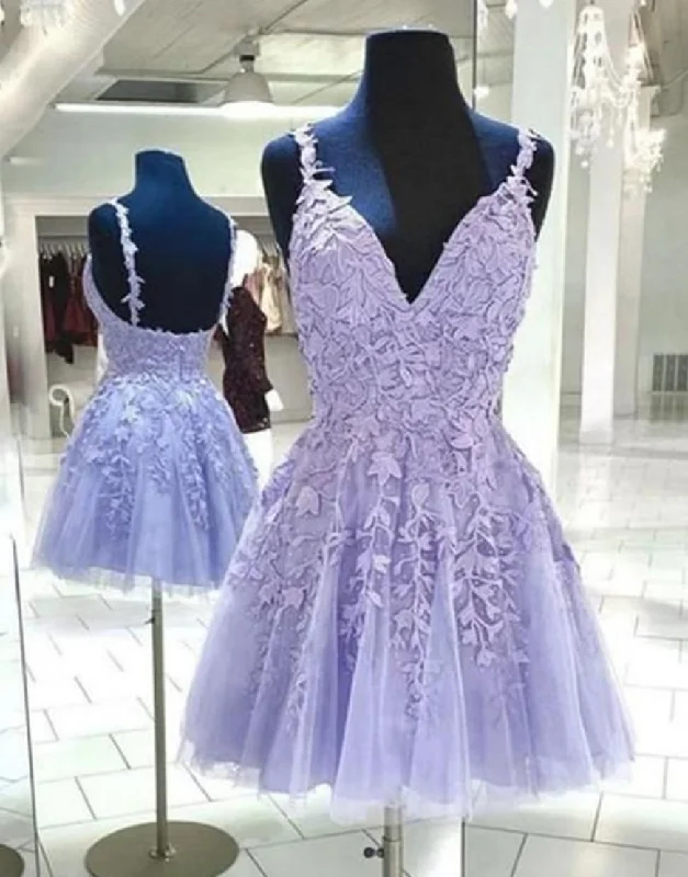 women's cold-shoulder dressesLilac A-Line Spaghetti Straps Homecoming Dress With Appliques women's cold-shoulder dressesLilac A-Line Spaghetti Straps Homecoming Dress With Appliques