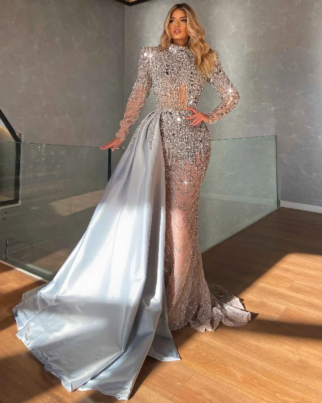 women's A-line dressesLong Structured Shoulders Evening Gown