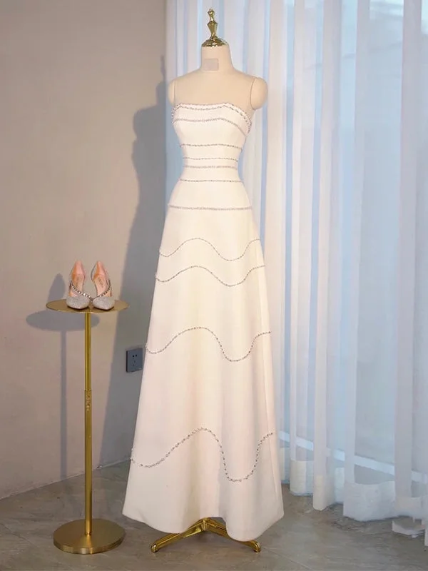 women's one-shoulder dressesWhite Strapless Beading Pearls Wedding Dress