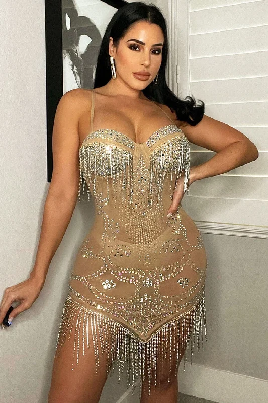 women's chiffon dressesSparkly Rhinestone Fringe Sweetheart Sheer Mesh Hanky Party Mini Dress - Apricot women's chiffon dressesSparkly Rhinestone Fringe Sweetheart Sheer Mesh Hanky Party Mini Dress - Apricot