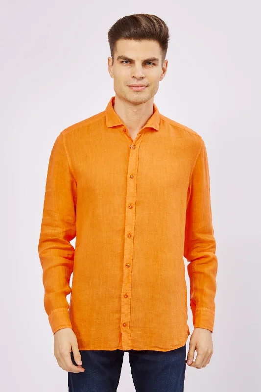 Men's Versatile Dress Shirts for Multiple OccasionsLeo Orange Linen Shirt
