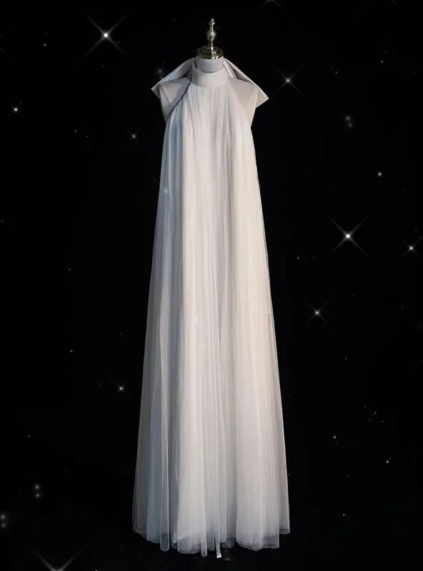 women's work dressesWhite Tulle Halter Backless Wedding Dress
