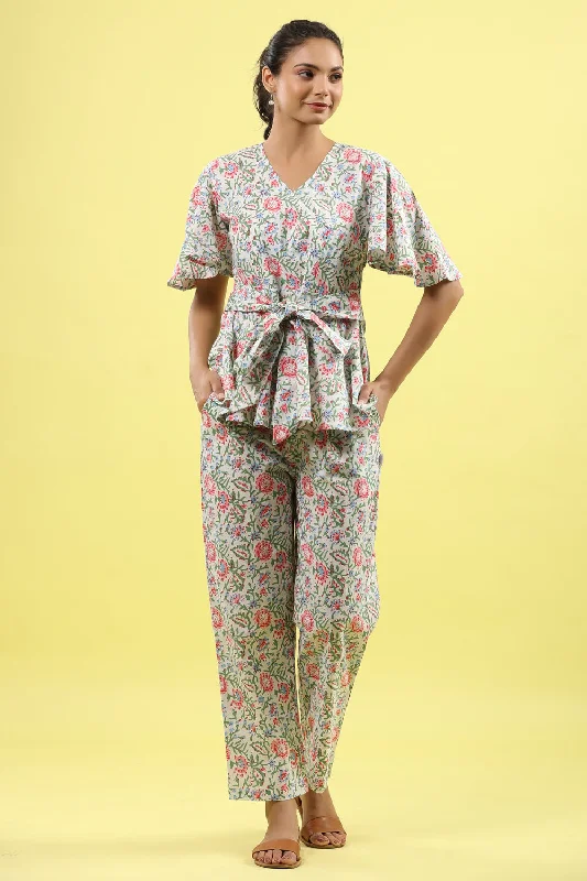 Floral Jaal on White Lounge Co-ord Set