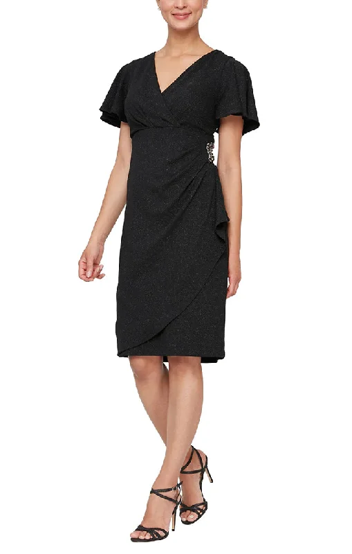 women's denim dressesSL Fashions 9127166 Metallic Knit Sheath Short Dress